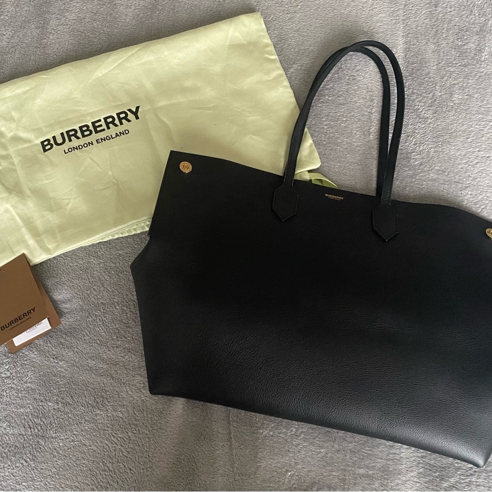 Burberry- black leather tote like new w/tags
